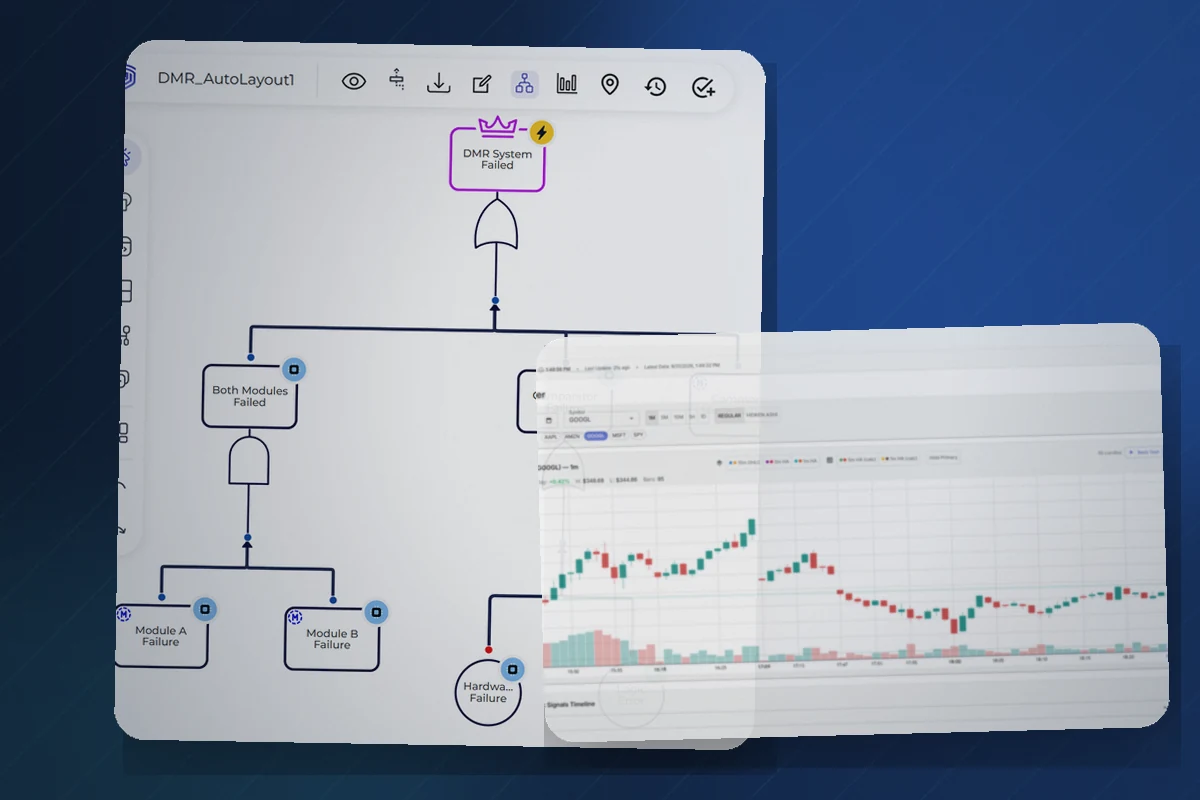 Workflow automation diagram layered with a live data interface.